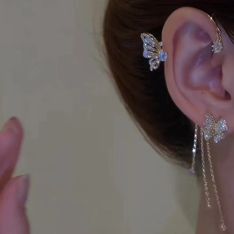 Zircon Flower Butterfly Ear Clip (Hot sale)